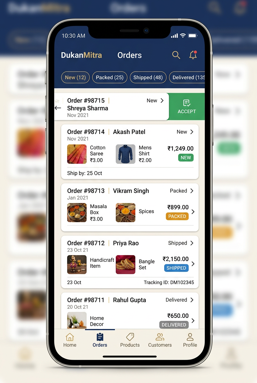 Orders — swipe to accept